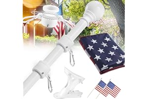 WIDYANA Flag Pole for House-5ft, Flag Pole kit Tangle Free with Holder and a 3x5 Embroidered American Flag Metal Flagpole Kit for Outside House, Porch, Yard (White)