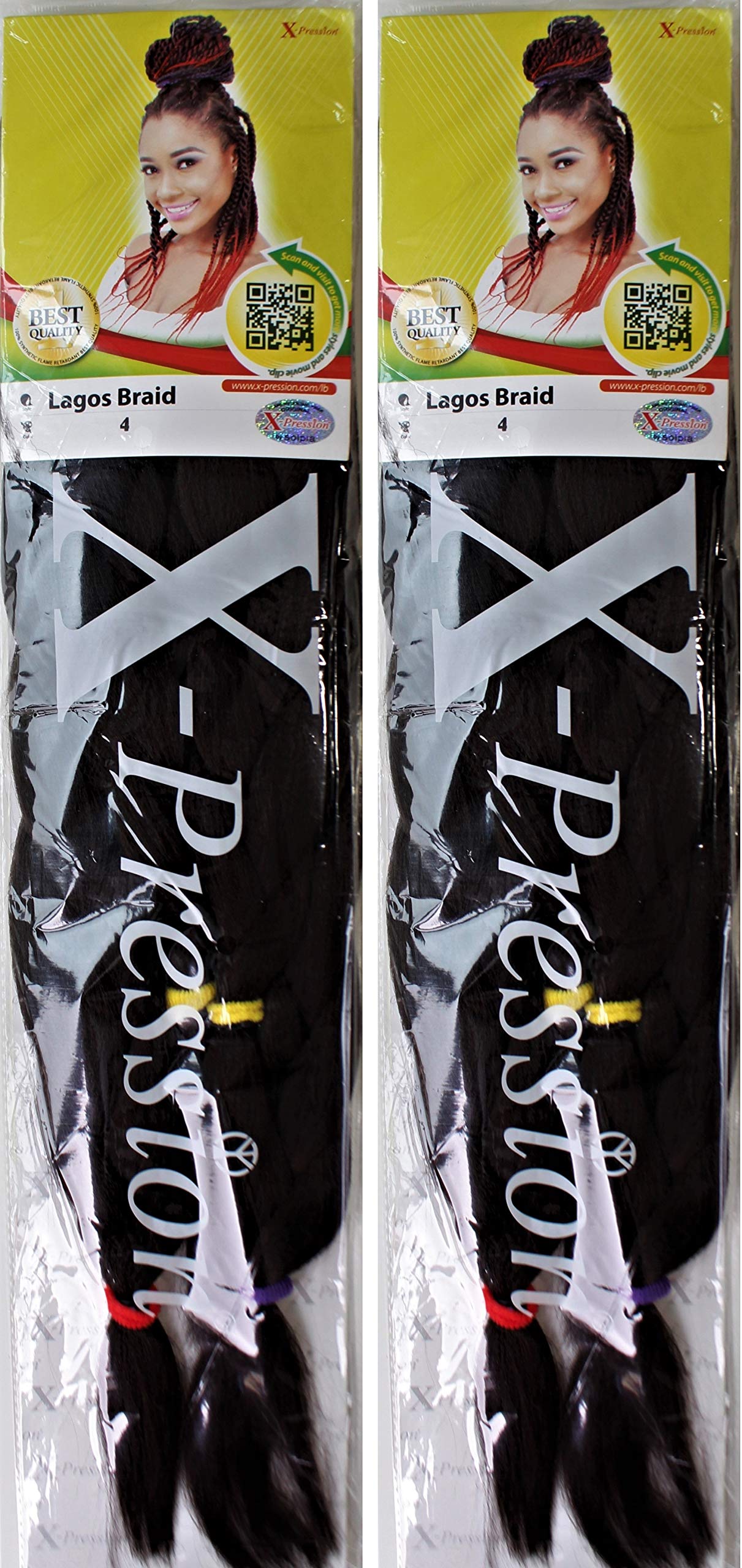 X-Pression Pre-Stretched LAGOS Ultra Braid Hair Extension No Prep Needed - Ready To Install (PACK OF 2) Colour 4 Chocolate Brown