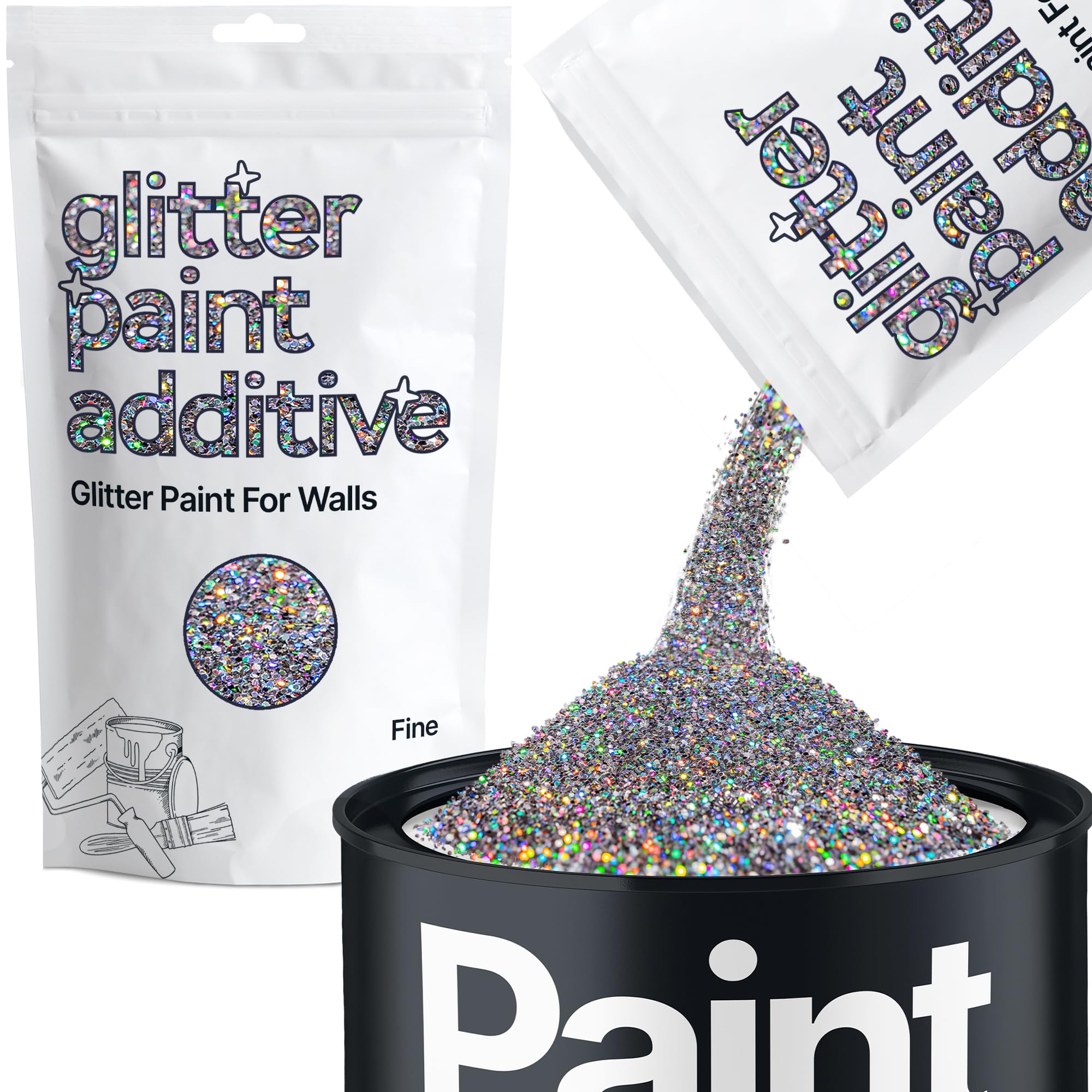 Hemway Gun Metal Grey Holographic Glitter Paint Additive Fine 100g for Adding Sparkle to Paints & Varnish | Paint Walls Sparkly Add to Emulsion, Acrylic or Lacquer Indoor