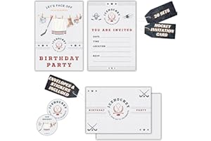 Hockey Birthday Invitations Boy - 5 x 7 Inches Double Sided Invitation Cards Birthday For Kids With Envelopes, Stickers (20 s
