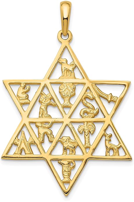 Gold Star Of David Pendant 14K Solid Jewish Symbol Necklace Mens