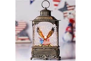 Priddop Eagle Snow Globe Lantern 4th of July Decorations 4th of July Snow Globe Independence Day Decorations with Timer, USB and Battery Powered Patriotic Eagle and American Flag 10.2 inch