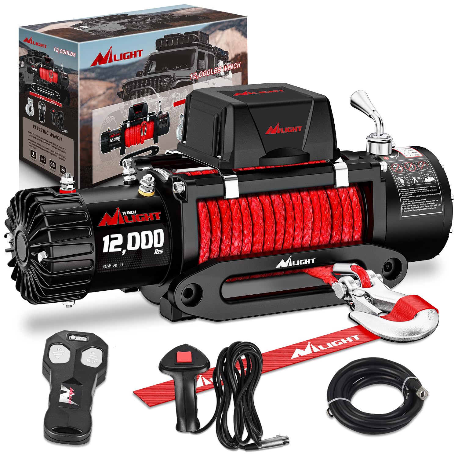 Photo 1 of Nilight 12V Electric Winch for Jeep UTV Trailer Boat Offroad Towing ATV Winches 12000LBS IP68 Winch with Synthetic Rope Fairlead Wired Wireless Remote