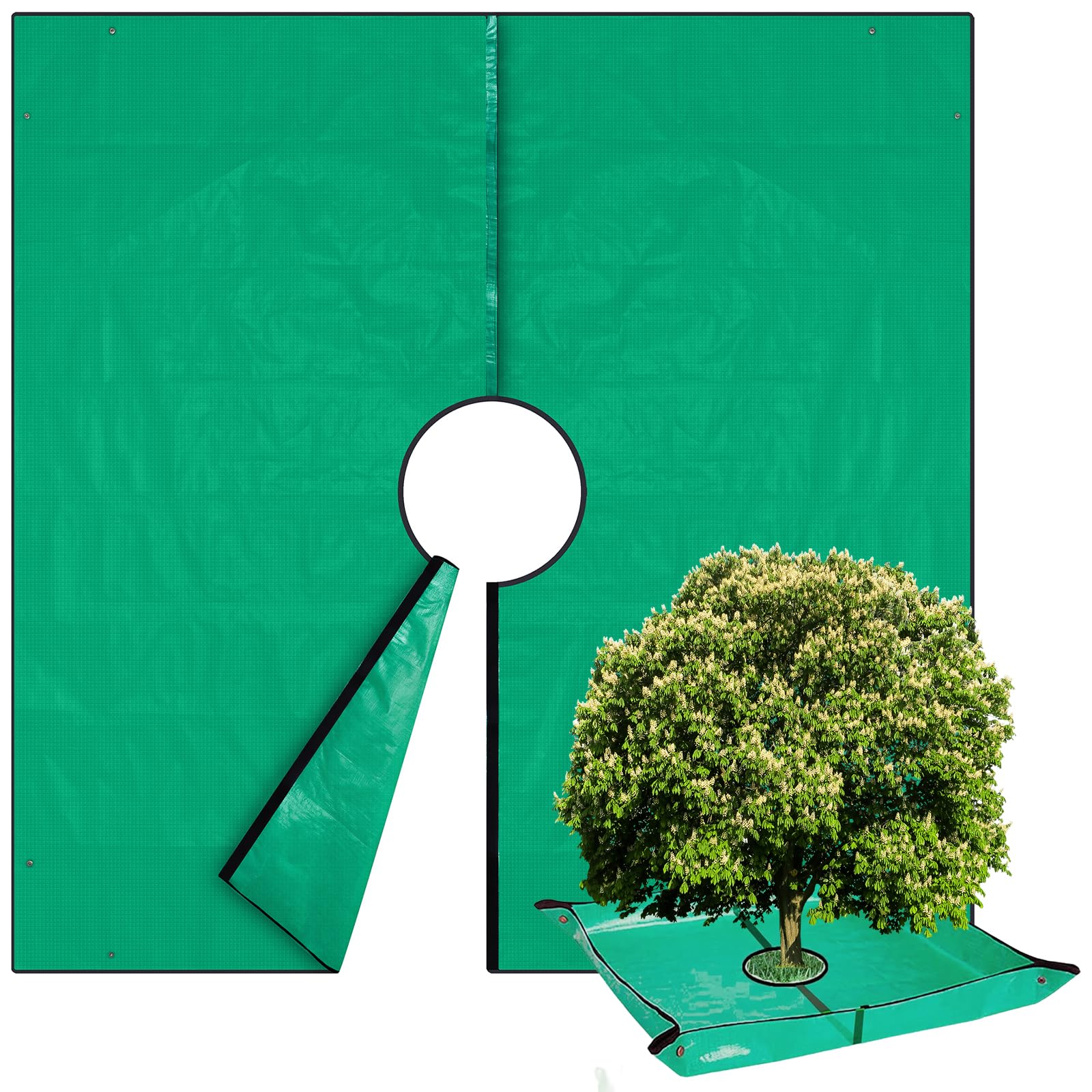 YOUEON Landscape Tarp for Trimming 200x200 cm, Landscape Pruning Tarp with 30 cm Hole, Waterproof Tree Trimming Tarp has Four Corner Buckles Can Stand Up Fasten Around Trees and Shrubs