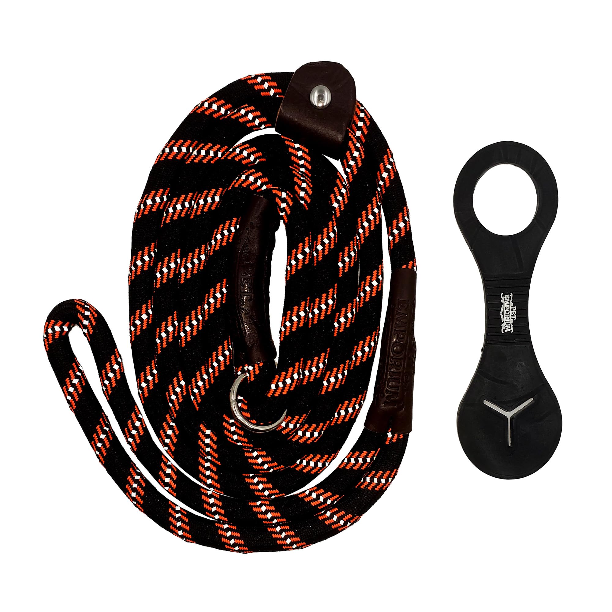 Durable Dog Lead with Adjustable Loop, 150cm Long, Nylon, Tangle-Free, Weather Resistant, Free Poop Bag Holder, Black/Orange, Ideal for Walking & Training