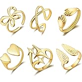 Wellike 6 Pcs Gold Stackable Rings For Women Adjustable Gold Rings Set Chunky Stacking Knuckle Rings 18k Gold Plated Non Tarnish Dainty Butterfly Heart Stainless Steel Thumb Ring Jewelry