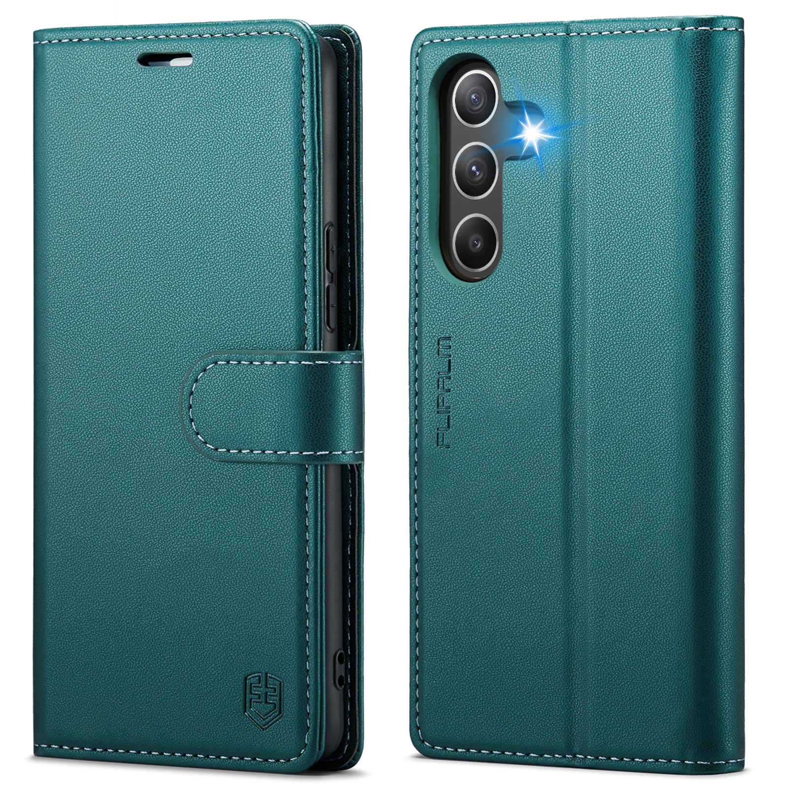 Photo 1 of FLIPALM Wallet Case for Samsung Galaxy A15 5G, RFID Blocking Credit Card Holder, PU Leather Folio Flip Kickstand Protective Shockproof Cover for Galaxy A15 (Blue-Green)