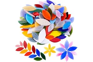 Mornajina 100 Pieces Petal Mosaic Tiles, Mixed Color Mosaic Glass Pieces, Hand-Cut Stained Glass Flower Leaves Tiles for Crafts Colorful Stained Glass Pieces Mosaic Projects