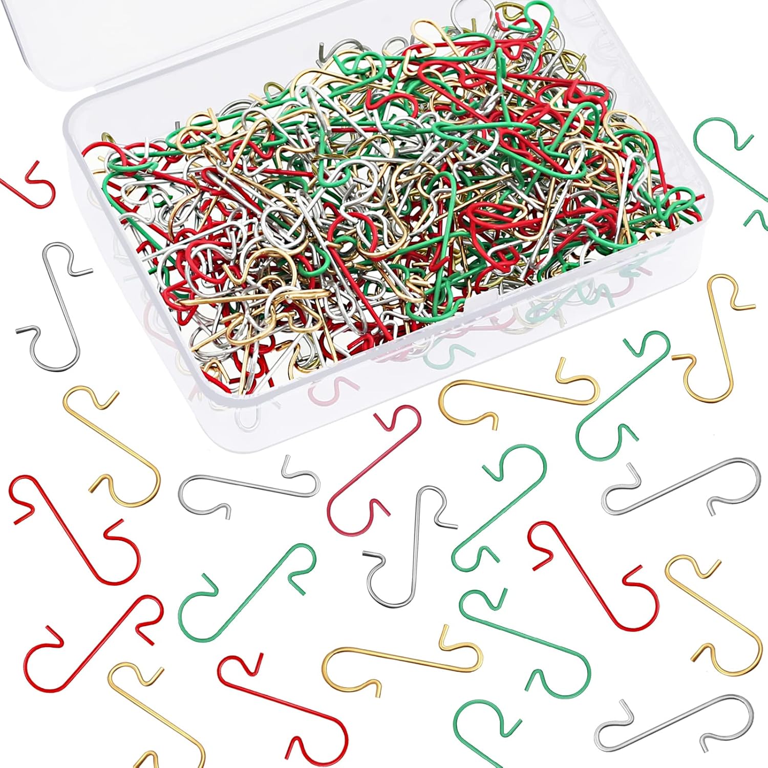 Ornament Hooks - Tatuo 400 Pcs Christmas Ornament Hooks Ornament Hangers Xmas Metal Wire Silver Gold Hooks Red Green Hooks with Storage Box for Christmas Tree Decoration (Gold, Silver, Red and Green, 400 Pieces)