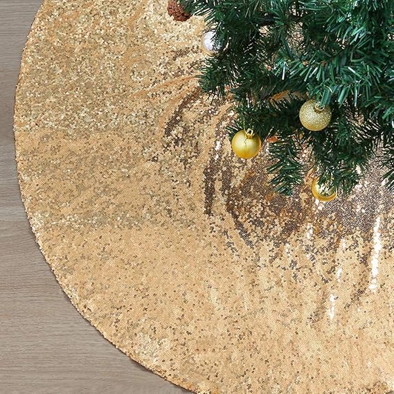 Christmas Tree Skirt 48 inches Large Gold Sequin Tree Skirt Sparkly Christmas Decorations