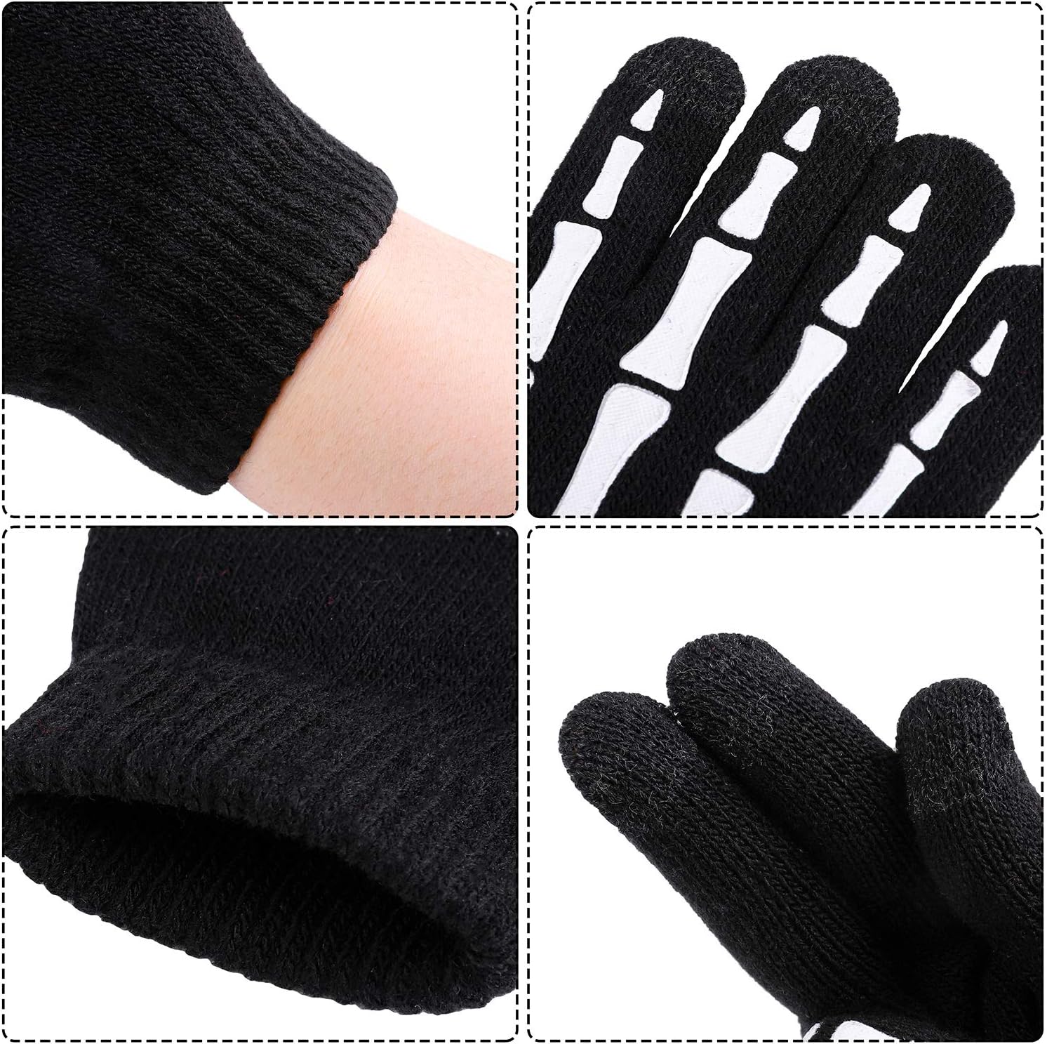 Cooraby 3 Pairs Kids Skeleton Touchscreen Gloves Halloween Glow in The Dark Full Finger Skull Bone Gloves: Toys & Games