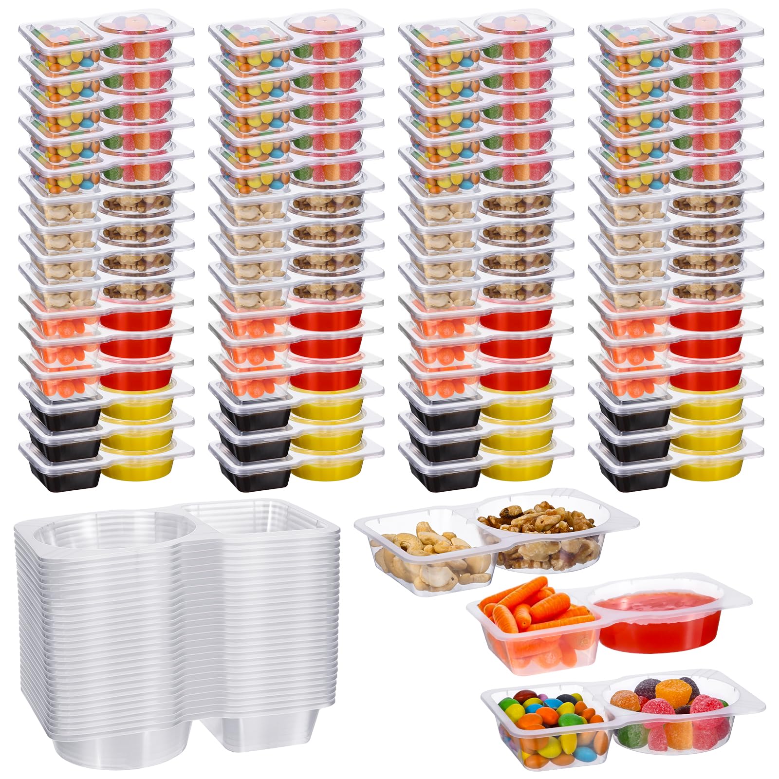 Photo 1 of BIEOFFEI Disposable Snack Containers with Lids, Plastic Mini Sauce Cups, One-Piece Compartment Snack Box, Grab and Go Snack Containers Reusable for Salsa (2-60 PCS)
