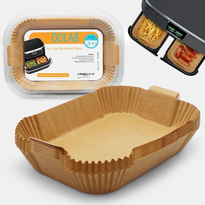 DOLAB 200 Pcs Air Fryer Liners Disposable Parchment Paper Non-Stick