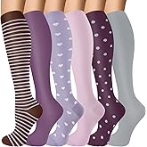 OUIVIAL 6 Pairs Compression Socks for Women Men 20-30mmhg Graduated Support Knee High Socks for Nurse Travel Flight