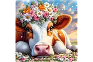 DIYGEMDOT Spring Styles Diamond Painting Kits for Adults, Cow Diamond Art Sets for Beginner, Full Drill Round Diamond Dots, DIY 5D Gem Art Crafts, Home Decor Artwork 11.8x11.8 in