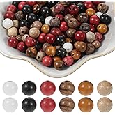 DOPENSPI 210 Pcs Large Hole Wooden Beads, 8mm Vintage Round Spacer Beads for Crafts 6-Color Unfinished Wood Hair Bead for Macrame DIY Jewelry Bracelets and Home Decor