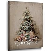 Ebroniah Vintage A Merry Litte Christmas Tree Wall Art, Winter Festive Canvas Wall Art Decor for Holiday Living Room, Rustic Farmhouse Cozy Prints Framed Artwork for Walls Bedroom Kitchen Home 12x15in