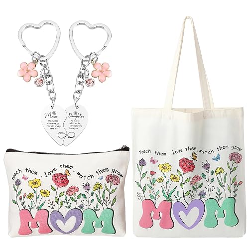 ViEinkaufen Mum Gifts Birthday Gifts for Mum Women Mothers Day Presents from Daughter, Mummy Gifts,New Mum Gifts,Presents for Mum Flower Makeup Bag Tote Bag und Keyring
