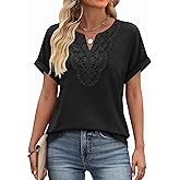 Sipaya Womens Blouses Dressy Casual Summer Shirts Short Sleeve Lace Front Boho Tunic Tops for Leggings Fashion Clothes