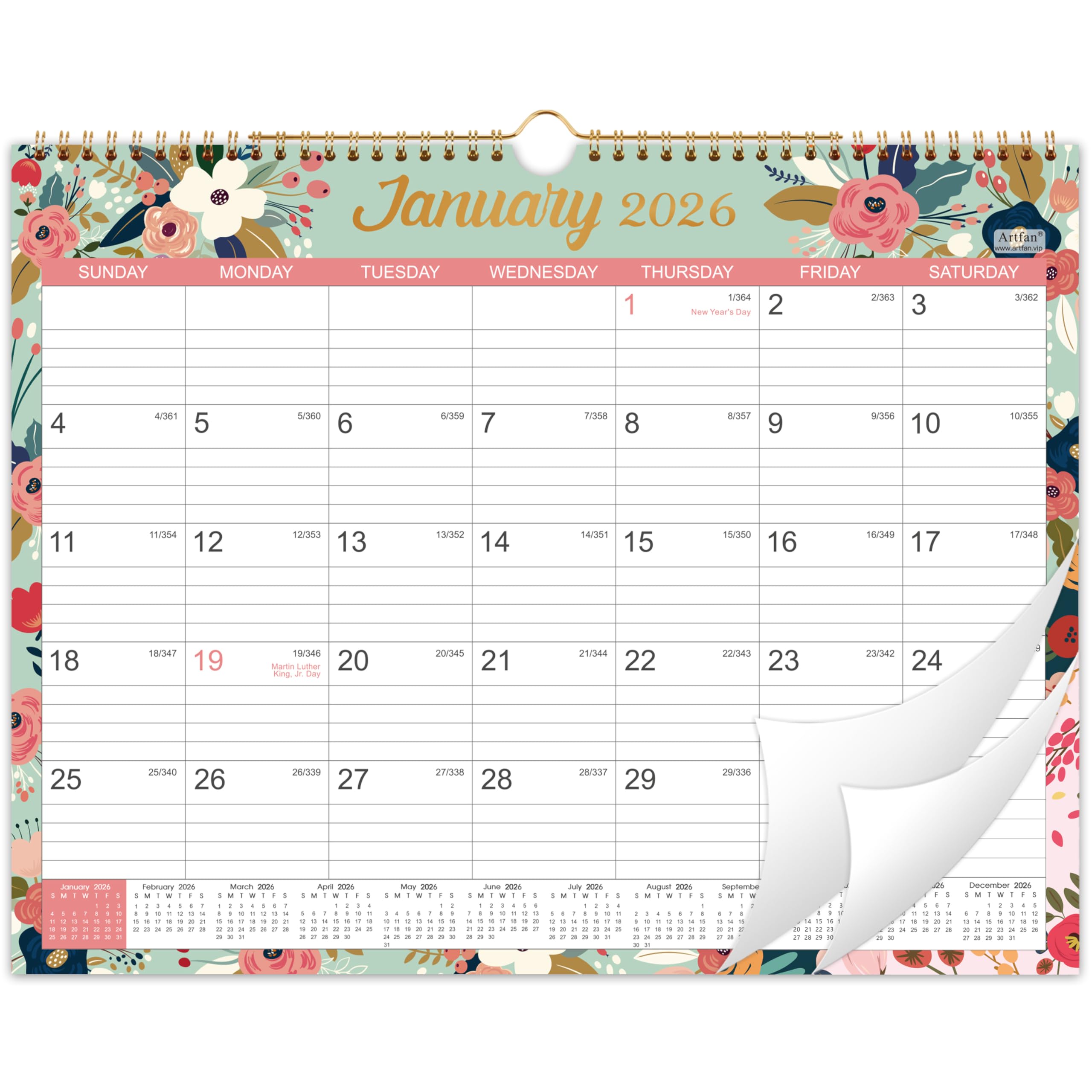 Photo 1 of 2026 Calendar - 2026 Wall Calendar, Jan 2026 - Dec 2026, 2026 Wall Calendar 12 Month, 15" x 11.5", Twin-Wire Binding, Julian Dates, Large Block, Notes, To-do List, Thick Paper, Perfect for Organizing - Floral
