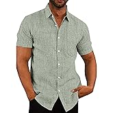 COOFANDY Men's Linen Short Sleeve Button Down Shirts Casual Summer Beach Vacation Shirts