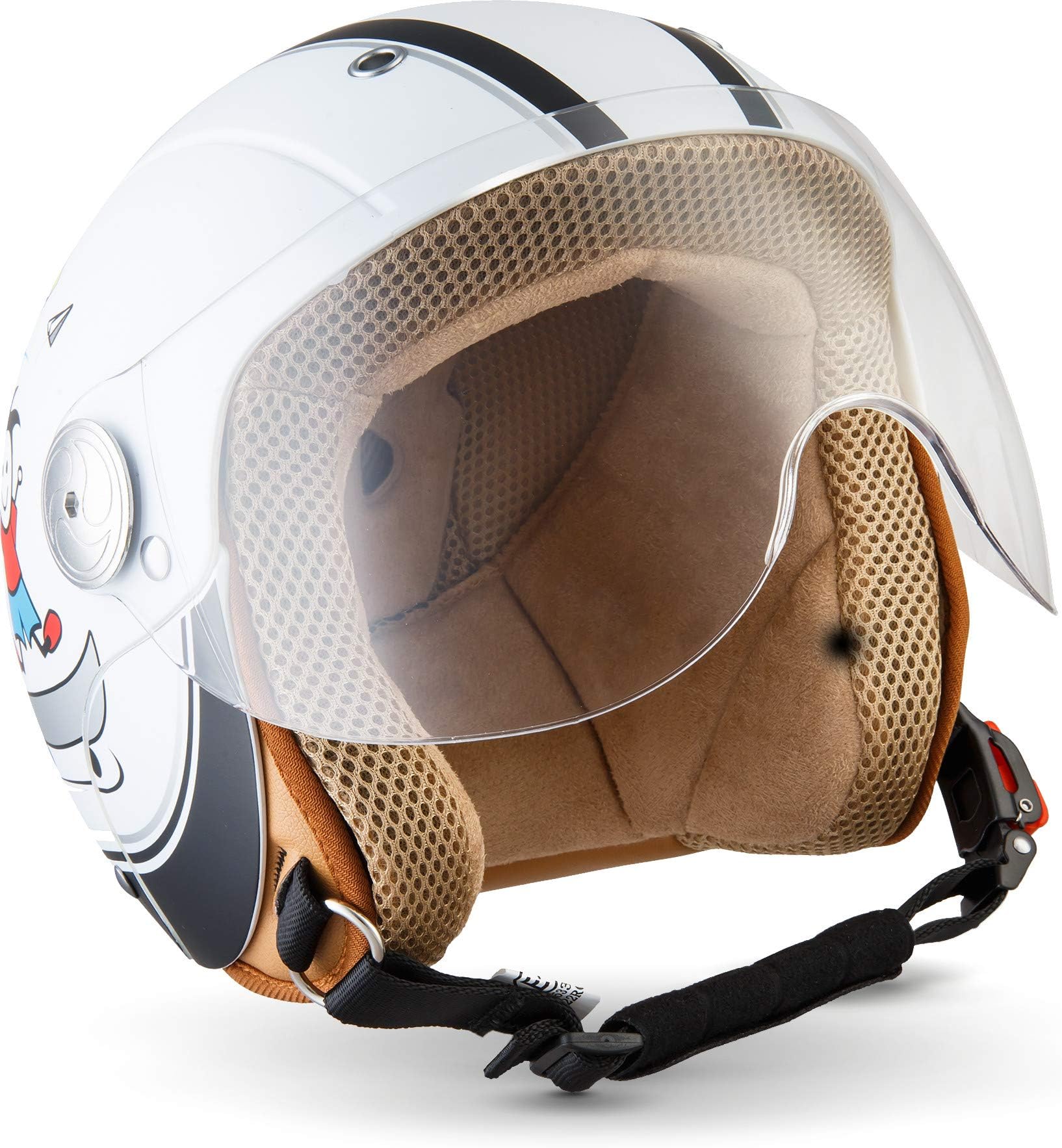 Soxon SK-55 Kids Motorcycle-Helmet, ECE certified, Multicoloured/Fun White, XS (51-52cm)