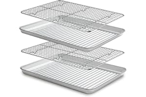 Baking Sheet with Cooling Rack Set(2 Pans+2 Racks) 17'', Terlulu Stainless Steel Baking Pan with Wire Rack, Heavy Duty Half Sheet Pan&Bacon Rack for Oven Cooking, Cookie Sheet, 17.1 x 12.2 x 1.1 Inch