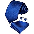 DiBanGu Mens Solid Color Tie and Pocket Square Set Woven Silk Plain Necktie & Handkerchief for Men Wedding Party Formal