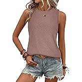Zeagoo Tank Tops for Women Sleeveless Eyelet Shirts High Neck Cute Summer Top Loose Fit S-XXL