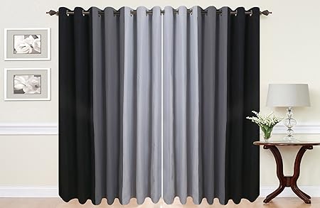 Eyelet Curtains Ring Top Fully Lined Pair Ready Made 3 Tone Black