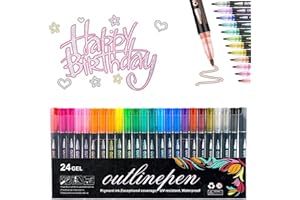 Dreamy Sparkle Dual-Line Contour Pen, 24 Colors Self-Outline Metallic Markers, Double Line Shimmer Pens, Fast-Drying Waterpro