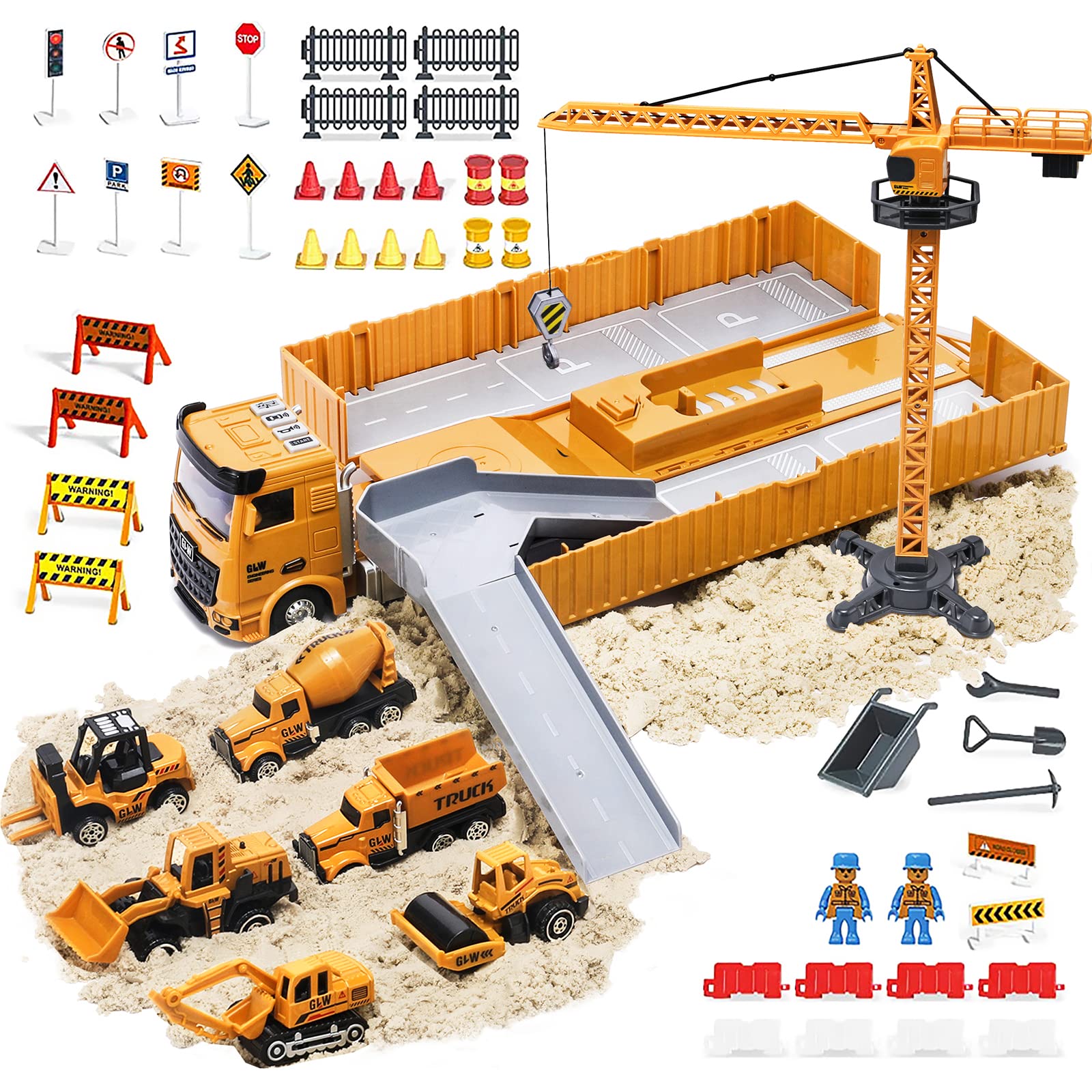 OR OR TU Construction Truck Car Toy Set for Boys with Sounds Lights Effects Kids Engineering Vehicle Playset Crane,Excavator,Forklift,Bulldozer,Cement Truck,Dumper Age for 3 4 5 6+ Years Gift