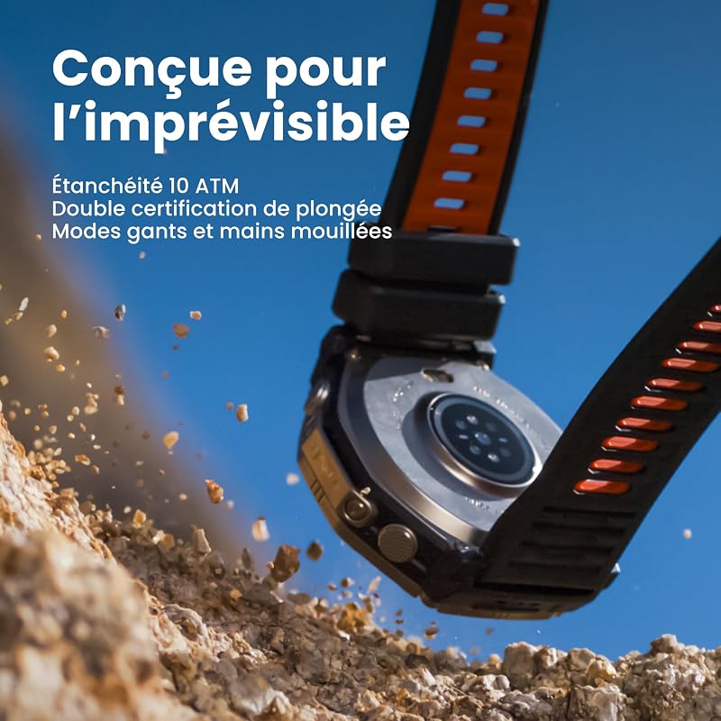 T-Rex Ultra 2 Montre Connectée Outdoor, GPS Double Bande, Boîtier Titane 51 mm, Écran AMOLED 1,5" Verre Saphir, Lampe Torche, 30 Jours Autonomie, Cartes Hors Ligne, 10 ATM, 180+ Modes Sport