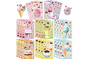DUJAA 24 Sheets Make-a-face Stickers, Make Your Own Ice Cream Mix and Match Sticker Sheets DIY Summer Ice Cream Stickers for Kids Party Favors Activities