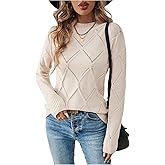 GORGLITTER Women's Lightweight Crochet Sweaters Long Sleeve Cute Cozy Pullover Sweater Trendy Knit Sweater Jumper