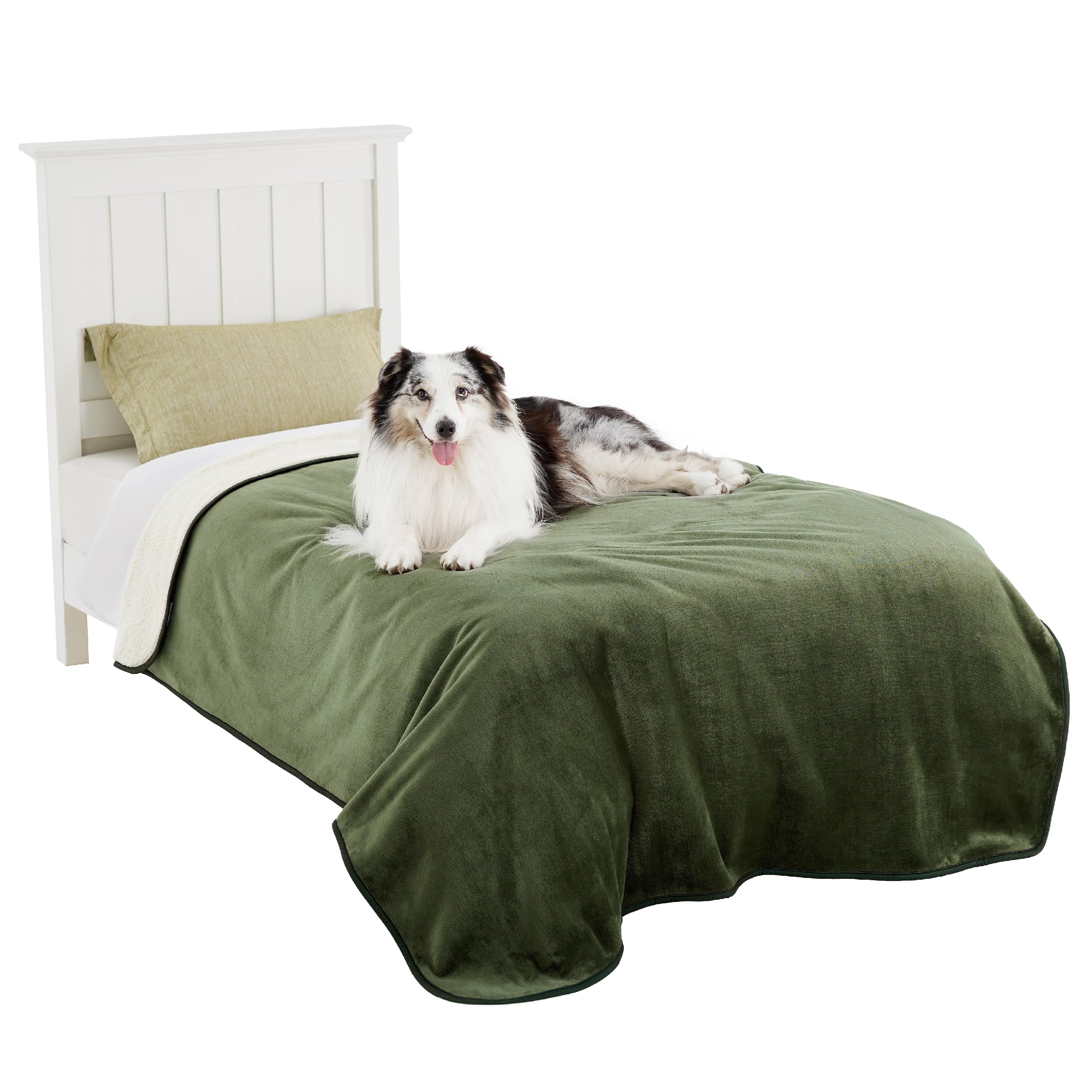 LE SURE Waterproof Fleece Blanket Washable - 152x203cm Blanket For People and Large Dogs, Versatile Twin/Double Dog Throw Protects Bed and Sofa with Soft Plush, Olive Green