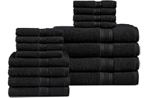 CHATEAU HOME COLLECTION Luxurious 16 Piece Bath Towels - Black Towels - 100% Cotton Towels for Bathroom, Luxury Bath Towels, Highly Absorbent Bathroom Towel Set, 4 Bath Towels, 4 Hand Towels, 8 Wash Cloths - Black