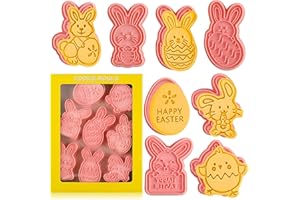 Easter Cookie Cutters Set, 8 Pcs Cookie Cutter with Plunger Stamps, 3D Cookie Stamps for Easter Biscuit Cheese Baking