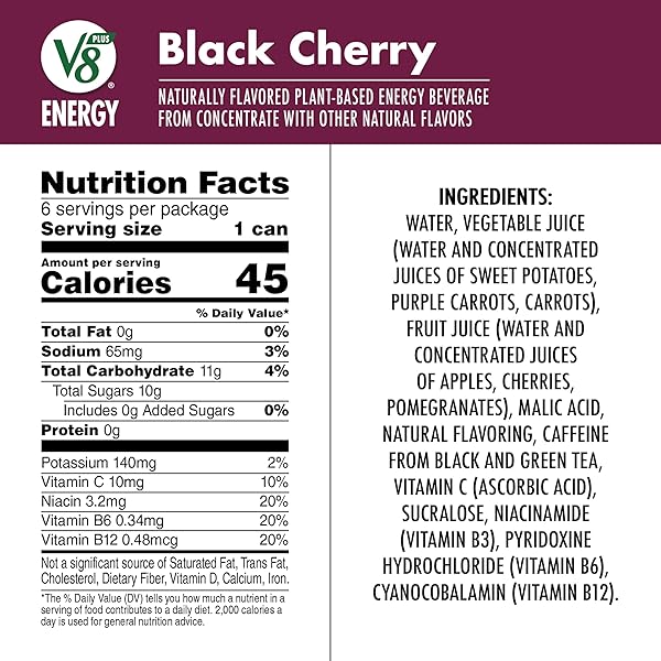 V8 ENERGY BLACK CHERRY ENERGY DRINK, 8 FL OZ CAN (6 PACK)