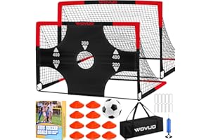 WOVUO Kids Soccer Goals for Backyard Set of 2, 6x4 ft Portable Toddler Soccer Goal Training Equipment with Soccer Target, Ball, Cones, Soccer Net for Kids Age 3-5 6-8 8-12 10-12-14 Outdoor Sports Games Gift