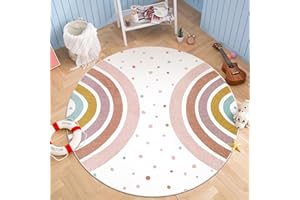 STARUIA Round Rainbow Nursery Rug, 5 Ft Washable Kids Rug for Playroom, Non-Slip Colorful Rug for Classroom, Large Princess Rugs Soft Girls Bedroom Carpet for Kids Room Reading Nook