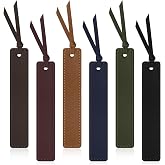 MIXVOVA 6 Pcs Leather Bookmark with Tassel, Classic Style Bookmark, 0.05 Inches Thin Handmade Stitched Bookmarks for Men, Book Marks for Reading, Gifts for Book Lovers, Readers (Dark Retro)