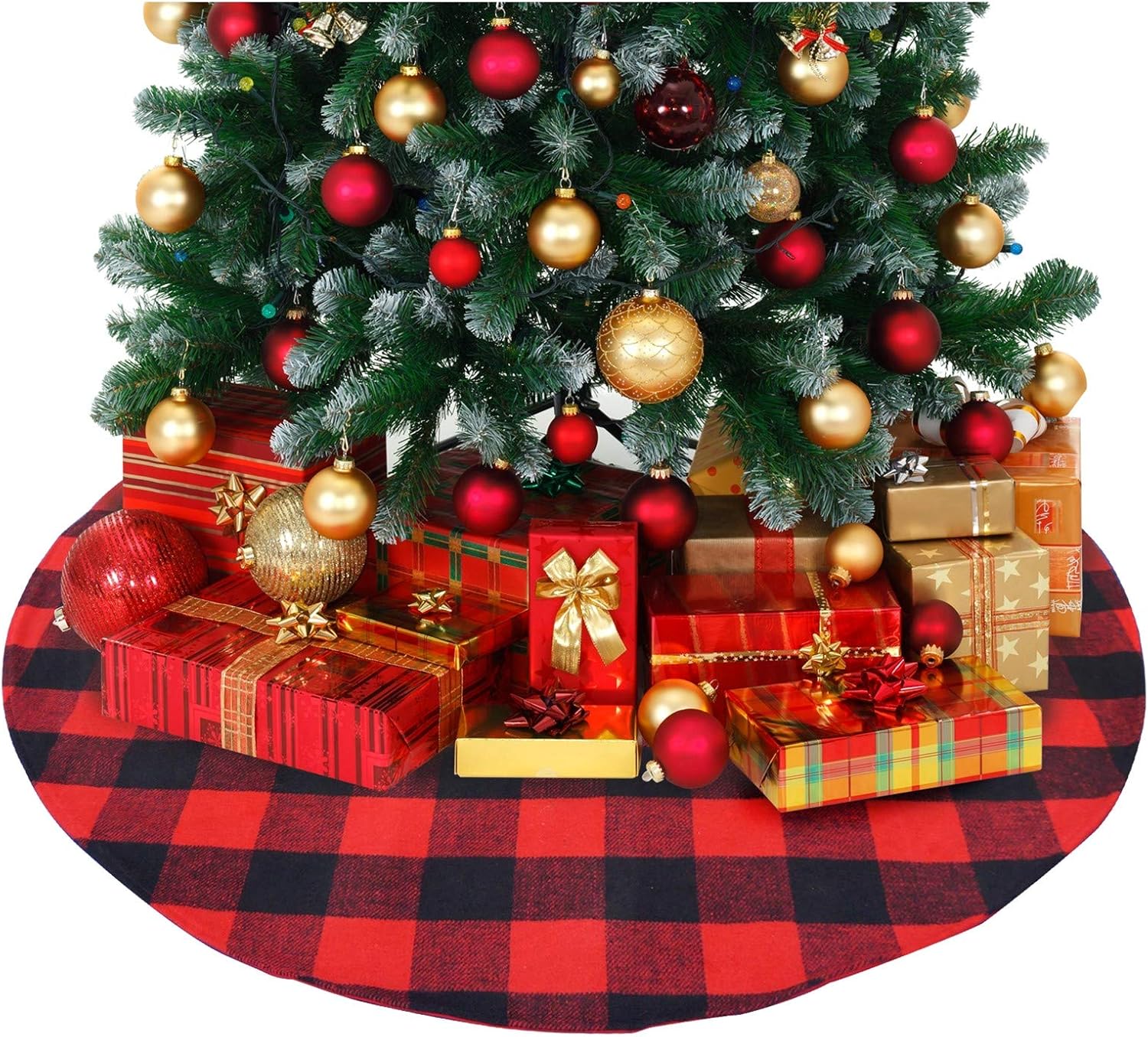 Amazon Com Atlin Buffalo Plaid Christmas Tree Skirt Larger 3 Inch Red And Black Checks For A Traditional Look Machine Wash And Dry 3 Ft And 4 Ft Diameter Options Home Kitchen