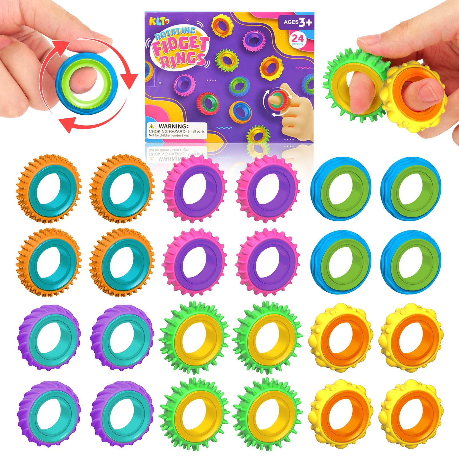 Photo 1 of Fidget Toys Sensory Rings for Kids: 24 Pack Goodie Bags Stuffers for Kids - Quiet Stress Toys for Autism Calming - Fun Fidgets for Classroom Prizes Stocking Stuffers