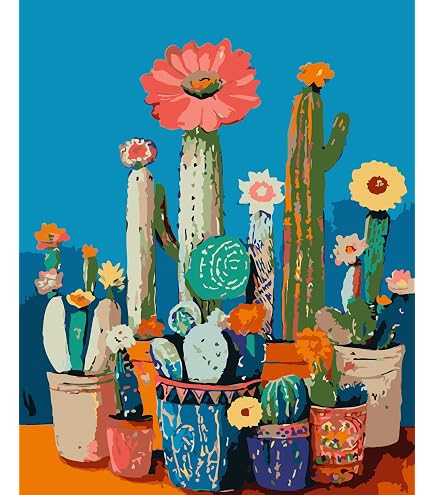 Kit De Pintura Por Números De Cactus Y Paisaje – Lienzo 20x30 Cm Con Pinceles Y Pinturas Acrílicas