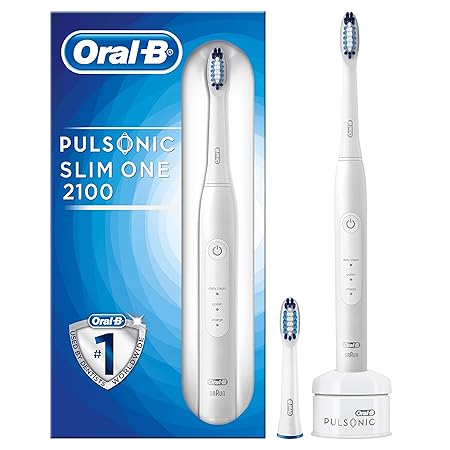Oral-B Pulsonic Slim One 2100 Elektrische Schallzahnbürste für weißere Zähne in 2 Wochen, mit Timer und 2 Aufsteckbürsten, we