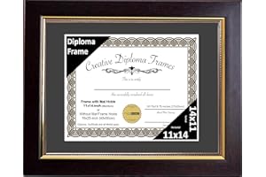 Creative Picture Frames 11x14 Mahogany Diploma Frame with Gold Rim Including Black Mat Glass and Installed Wall Hangers | Frame Holds 16x20 Media without Mat