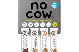 No Cow Vegan Protein Bars, Upgraded Original Variety Pack | 20g Plant Based Protein, Gluten Free, Dairy Free, Soy Free, Keto Friendly, Low Sugar, High Fiber Snack Bars | Pack of 12