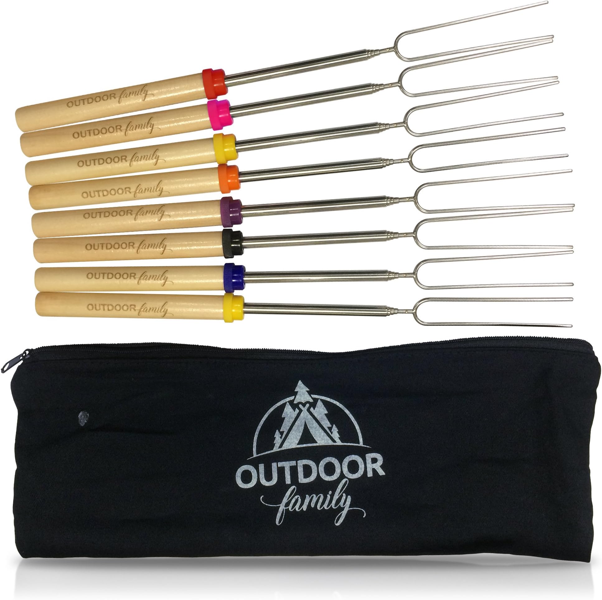 Outdoor Family Marshmallow Roasting Sticks: Set of (8) 32 inch Roasting Sticks, Extending and Telescoping Smores Skewers for The Campfire.