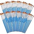 Sherr 48 Pcs Paint Brush Set Bulk Acrylic Brush Wood Paint for Detail Art Crafts Kids Artist Adult Watercolor Oil Face Body(0.28, 0.35, 0.43, 0.59 Inch,Angle Style)